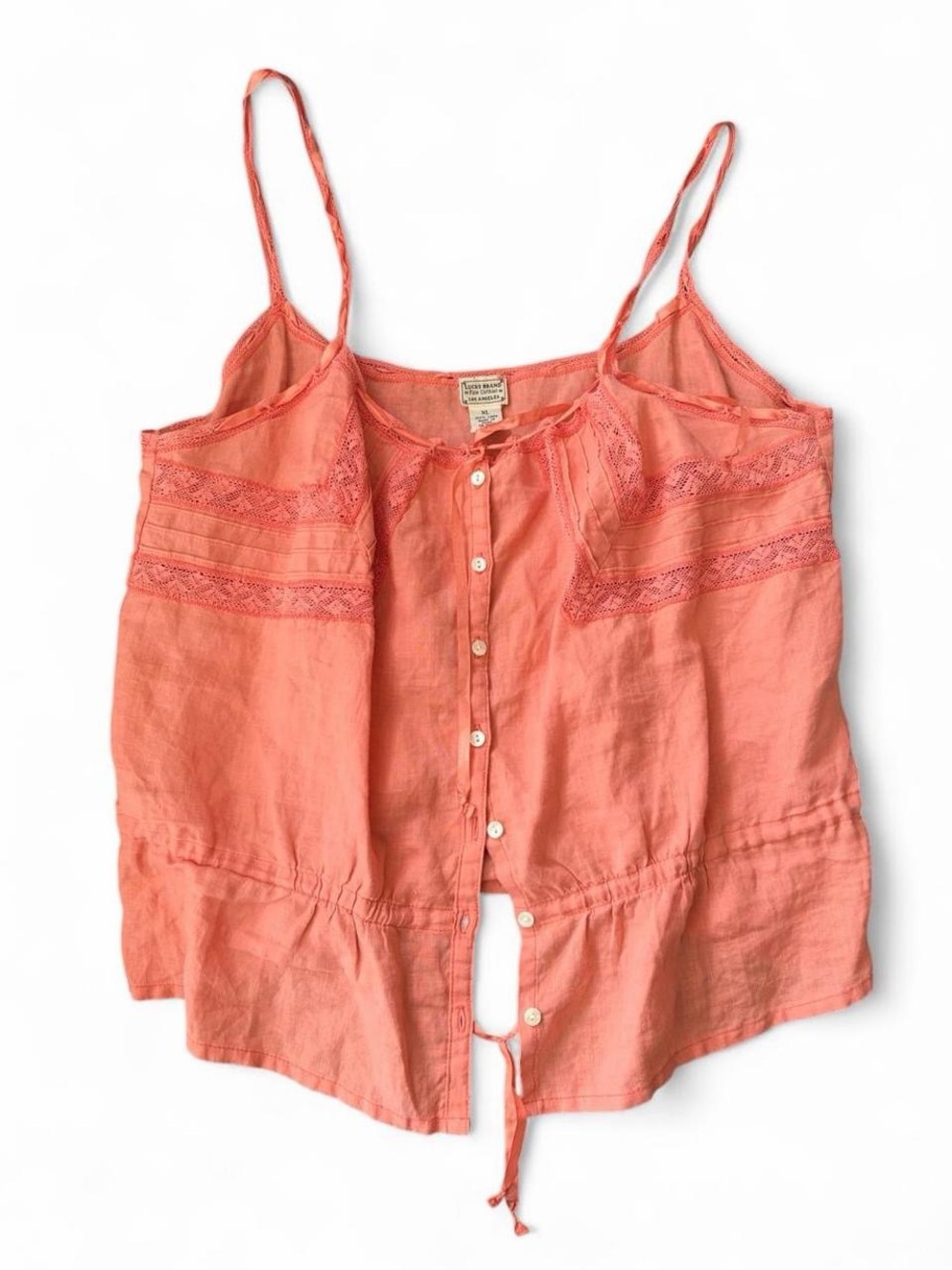 Lucky Brand Linen Coral Lace-Trim Button Front Camisole